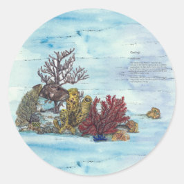 Handgemalt Unterwasser-Korallenriff Runder Aufkleber