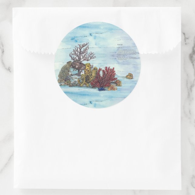 Handgemalt Unterwasser-Korallenriff Runder Aufkleber (Tasche)