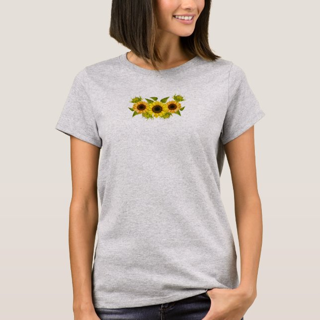 Handgemalt Wasserfarben Sonnenblumen Grenze T-Shirt (Vorderseite)