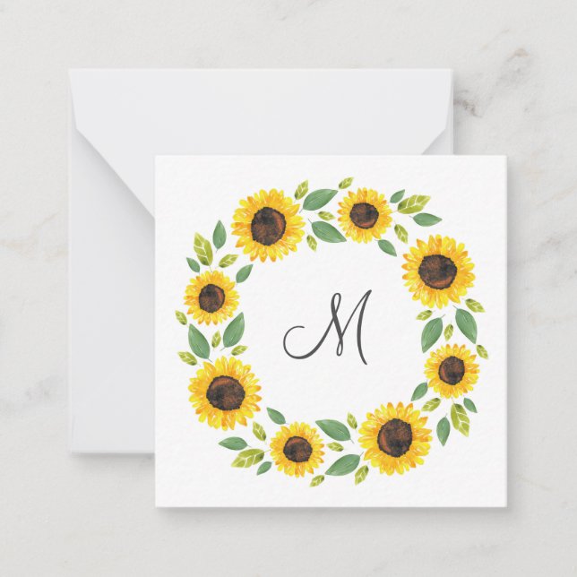 Handgemalt Wasserfarben Sonnenblumenkranz Mitteilungskarte (Vorderseite)