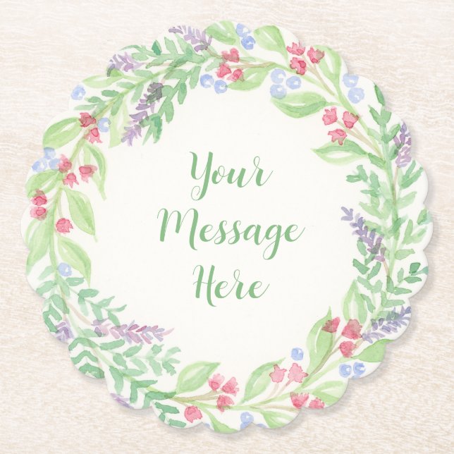 Handgemalt Wasserfarbenblumenreath Untersetzer (Vorderseite)