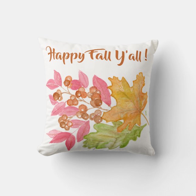 Handgemalt Watercolor Autumn Leaves Throw Kissen (Vorderseite)