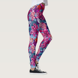 Handgemalt Watercolor Blumenmuster Pink Lila Leggings