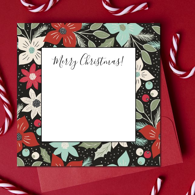 Handgemalt Weihnachten Poinsettia Red White Aqua Mitteilungskarte (Von Creator hochgeladen)