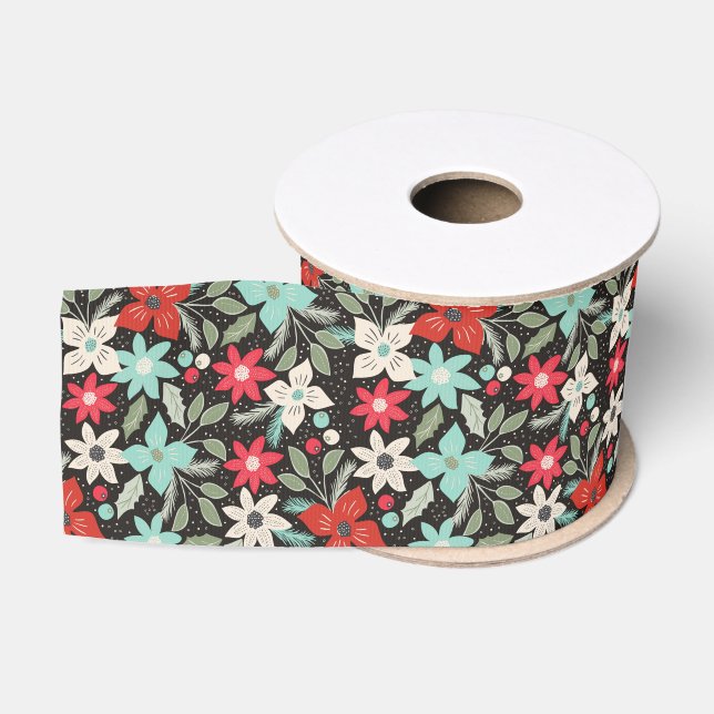 Handgemalt Weihnachten Poinsettia Red White Aqua Ripsband (Spule)
