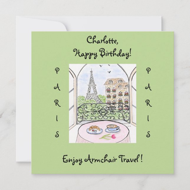 Handgemalt Whimsical Paris Eiffel Tower BIRTHDAY (Vorderseite)
