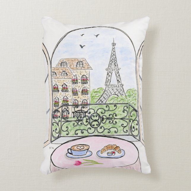 Handgemalt Whimsical Paris Eiffel Tower rechts Dekokissen (Vorderseite(Vertikal))