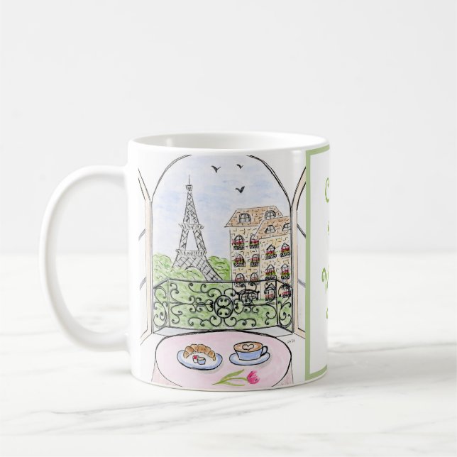 Handgemalt Whimsical Paris Zeichnend Kaffeetasse (Links)