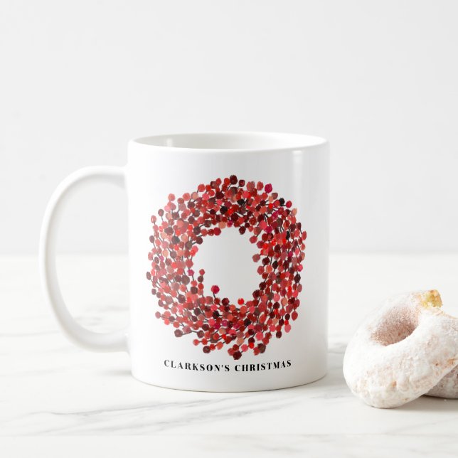 Handgemalt Winterberry Kranz Weihnachten Kaffeetasse (Mit Donut)