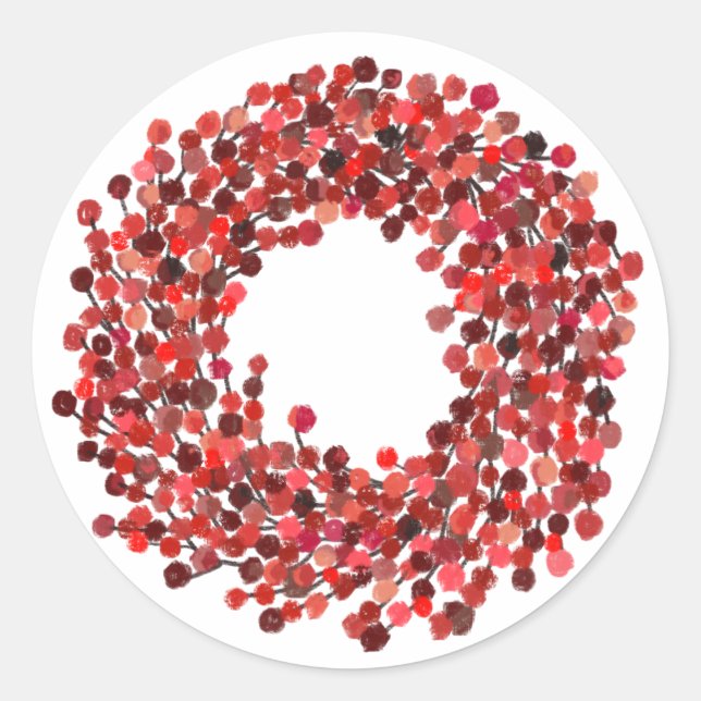 Handgemalt Winterberry Kranz Weihnachten Runder Aufkleber (Vorderseite)