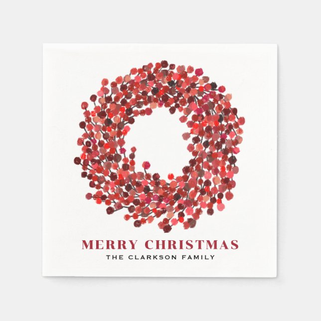 Handgemalt Winterberry Kranz Weihnachten Serviette (Vorderseite)