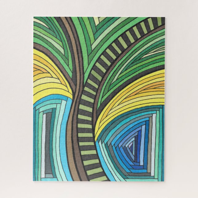Handgemalte Abstrakte Baum- und Geometrie-Gestaltu (Vertikal)