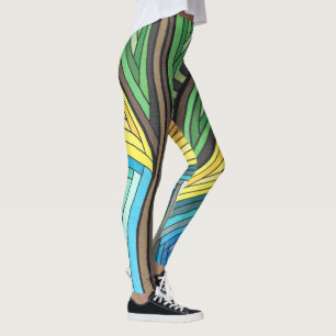 Handgemalte Abstrakte Baum- und Geometrie-Gestaltu Leggings