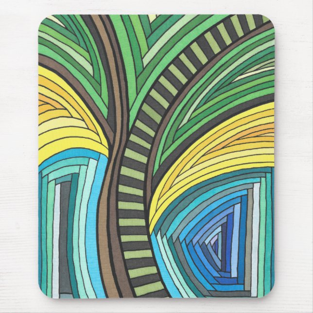 Handgemalte Abstrakte Baum- und Geometrie-Gestaltu Mousepad (Vorne)