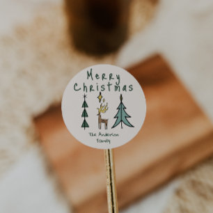 Handgemalte abstrakte Weihnachtsbaum-Rentiere Runder Aufkleber