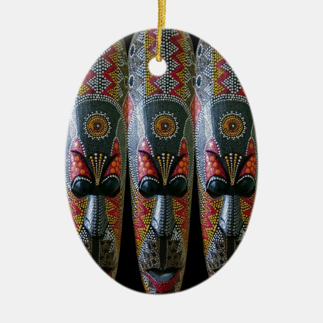 Handgemalte afrikanische Stammesmaske Keramikornament (Vorne)