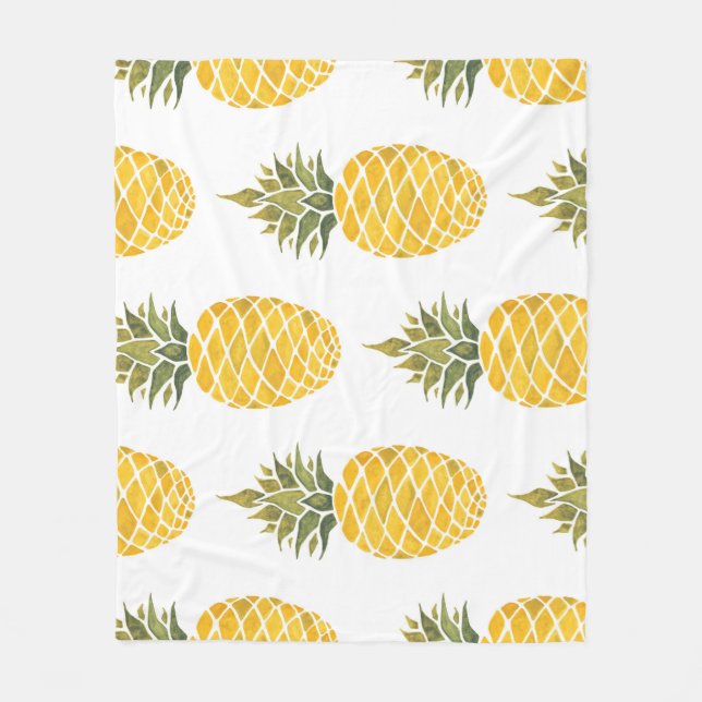 Handgemalte Ananas: Aquarell Nahtlos. Fleecedecke (Vorderseite)