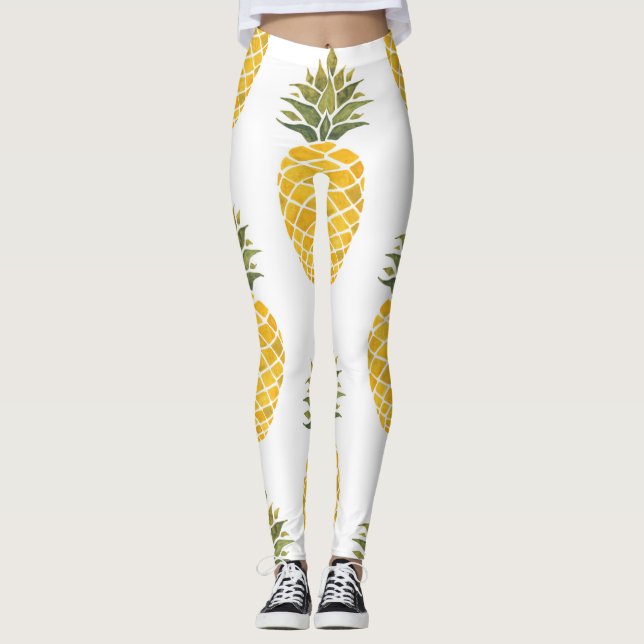 Handgemalte Ananas: Aquarell Nahtlos. Leggings (Vorderseite)