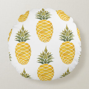 Handgemalte Ananas: Aquarell Nahtlos. Rundes Kissen