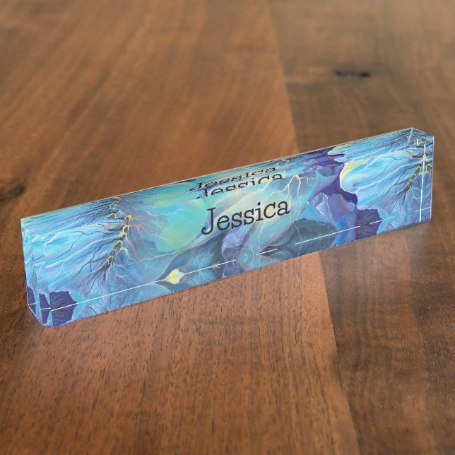 Handgemalte Aqua und Blues Namensplakette (Seite)