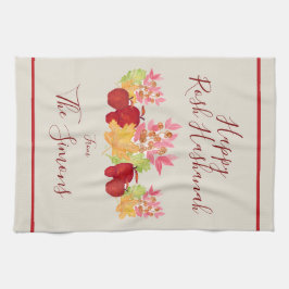 Handgemalte Aquarell-Blätter Äpfel Rosh Hashanah Geschirrtuch