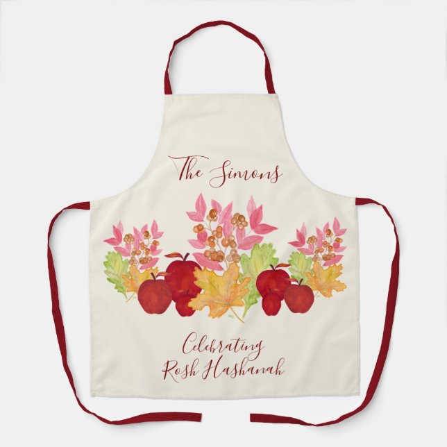 Handgemalte Aquarell-Blätter Äpfel Rosh Hashanah Schürze (Vorderseite)