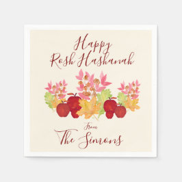 Handgemalte Aquarell-Blätter Äpfel Rosh Hashanah Serviette