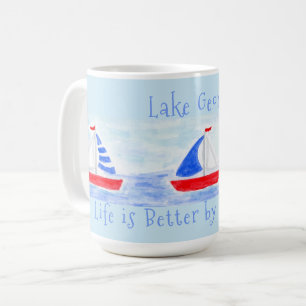 Handgemalte Aquarell-Segelyacht Leben besser Wasse Kaffeetasse
