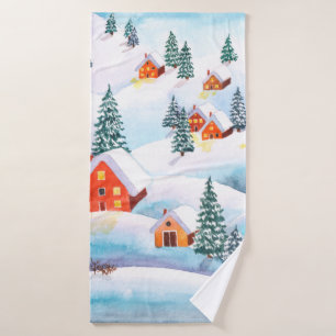 Handgemalte Aquarellbilder des Winters Badehandtuch