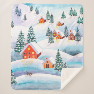 Handgemalte Aquarellbilder des Winters Sherpadecke