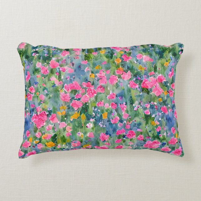 Handgemalte Aquarellblütengarten Sommer Trend Dekokissen (Vorderseite)