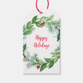 Handgemalte Aquarellfarben Happy Holidays Grüntöne Geschenkanhänger