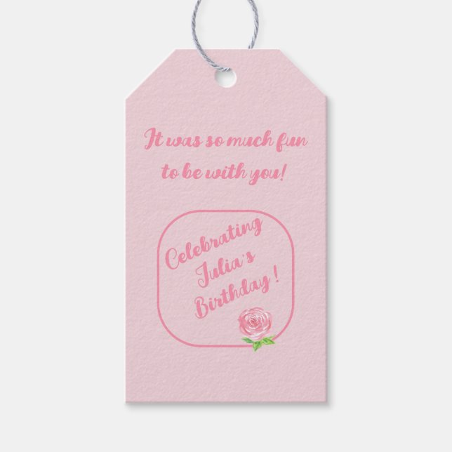 Handgemalte Aquarellfarben-Rose BIRTHDAY Geschenkanhänger (Vorderseite)