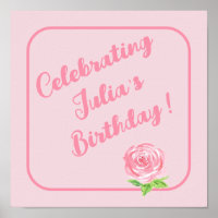 Handgemalte Aquarellfarben-Rose GLÜCKLICH BIRTHTAG