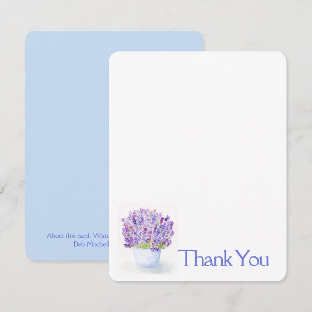 Handgemalte Aquarelllavender Floral DANK IHNEN Mitteilungskarte (Vorne/Hinten)