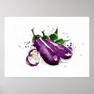 Handgemalte Aquarellpflanze, Küchenwandkunst Poster
