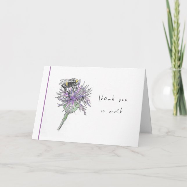 Handgemalte Biene auf Thistle Danke-Karte Karte (Vorderseite)