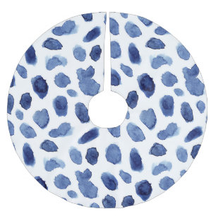 Handgemalte, blaue Aquarellsteine. Polyester Weihnachtsbaumdecke
