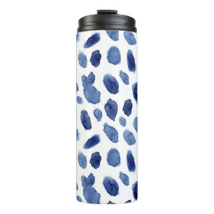 Handgemalte, blaue Aquarellsteine. Thermosbecher