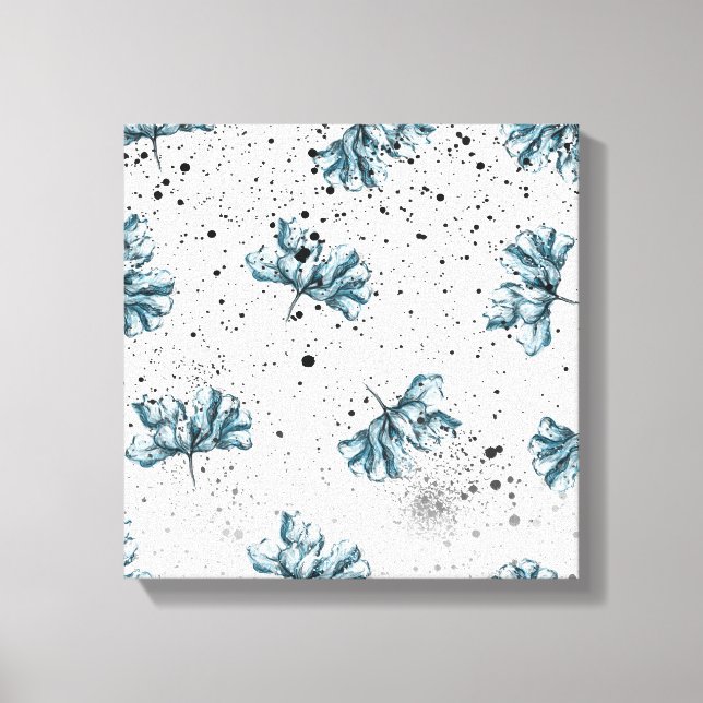 Handgemalte blaue Blumenmuster Leinwanddruck (Vorderseite)