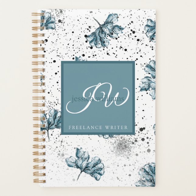 Handgemalte blaue Blumenmuster Personalisiert Planer (Vorderseite)