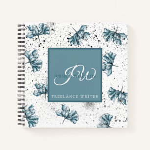 Handgemalte blaue personalisierte Blumenmuster Notizbuch