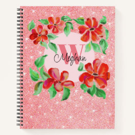 Handgemalte Blume Blush Pink Glittery Notizbuch
