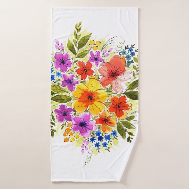 Handgemalte Blume, leuchtendes Aquarellbouquet. Badehandtuch (Badehandtuch)