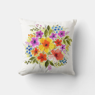 Handgemalte Blume, leuchtendes Aquarellbouquet. Kissen