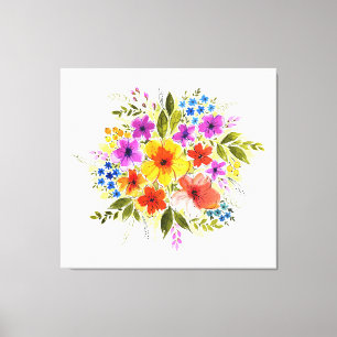 Handgemalte Blume, leuchtendes Aquarellbouquet. Leinwanddruck