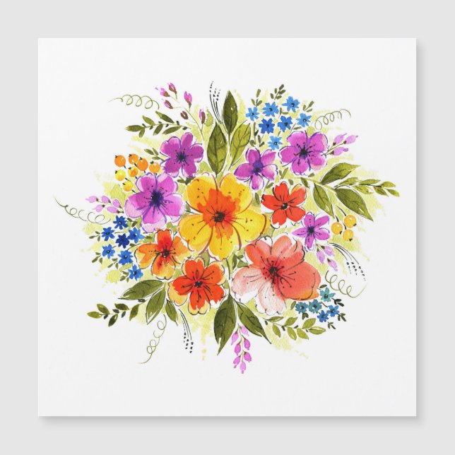 Handgemalte Blume, leuchtendes Aquarellbouquet. Magnetkarte (Vorderseite)