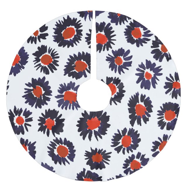 Handgemalte Blume, rot und blau. Polyester Weihnachtsbaumdecke (Vorderseite)