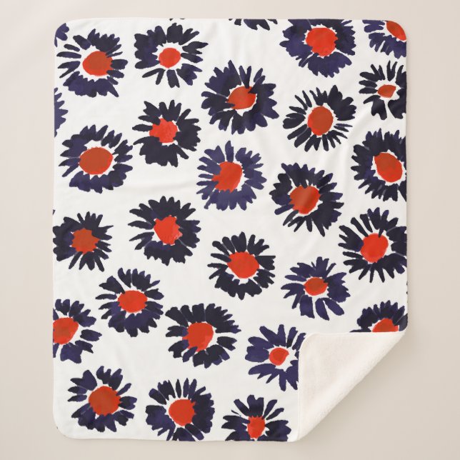 Handgemalte Blume, rot und blau. Sherpadecke (Vorderseite)