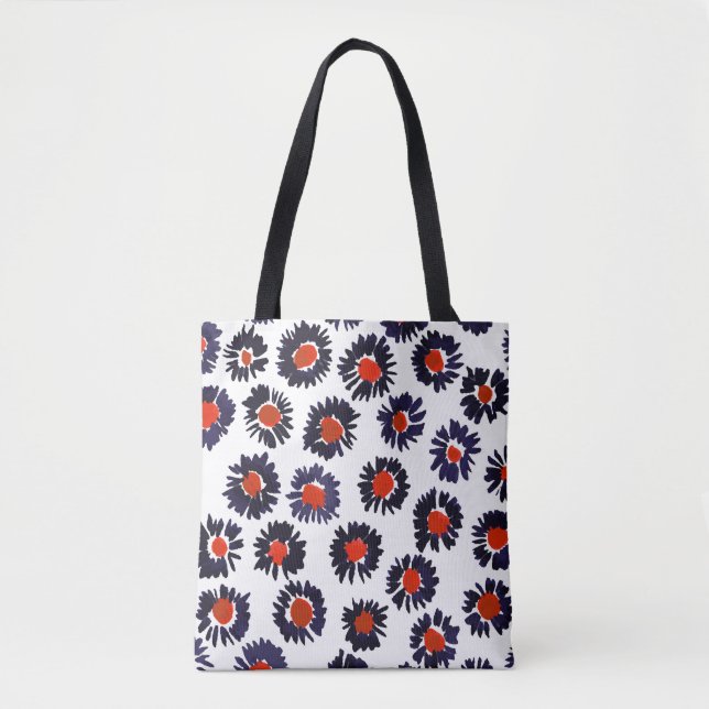 Handgemalte Blume, rot und blau. Tasche (Vorderseite)